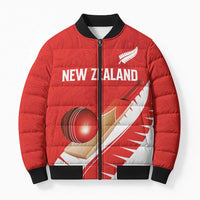 Custom New Zealand Cricket Bomber Puffer Jacket Kiwi Birds Haka Dance Red Fern Sporty Style LT03 Unisex Red - Polynesian Pride