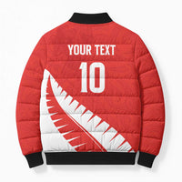 Custom New Zealand Cricket Bomber Puffer Jacket Kiwi Birds Haka Dance Red Fern Sporty Style LT03 - Polynesian Pride