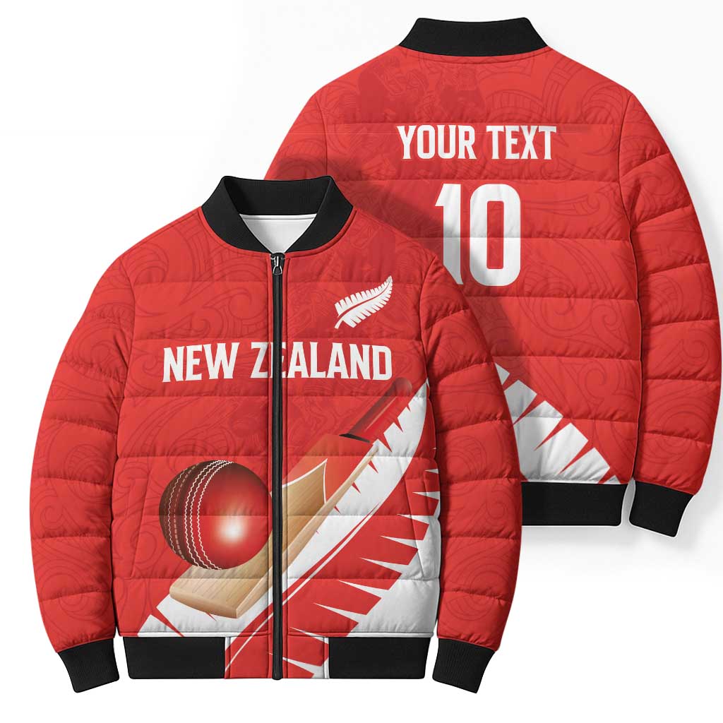 Custom New Zealand Cricket Bomber Puffer Jacket Kiwi Birds Haka Dance Red Fern Sporty Style LT03 - Polynesian Pride