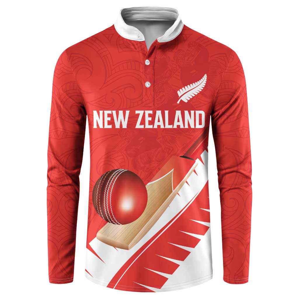 Custom New Zealand Cricket Button Sweatshirt Kiwi Birds Haka Dance Red Fern Sporty Style LT03 Red - Polynesian Pride