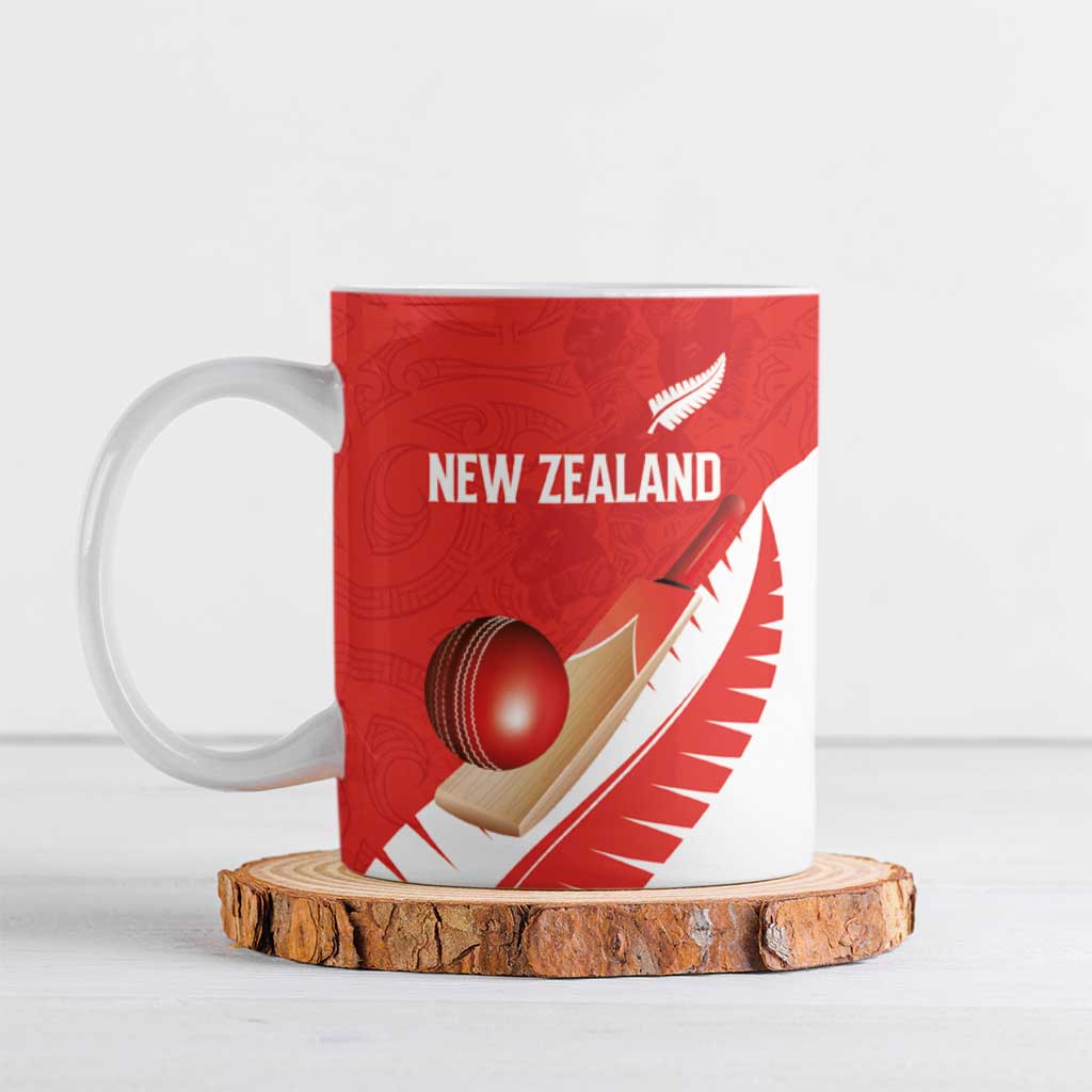 Custom New Zealand Cricket Ceramic Mug Kiwi Birds Haka Dance Red Fern Sporty Style LT03 Red - Polynesian Pride