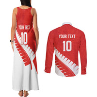 Custom New Zealand Cricket Couples Matching Tank Maxi Dress and Long Sleeve Button Shirt Kiwi Birds Haka Dance Red Fern Sporty Style LT03 - Polynesian Pride