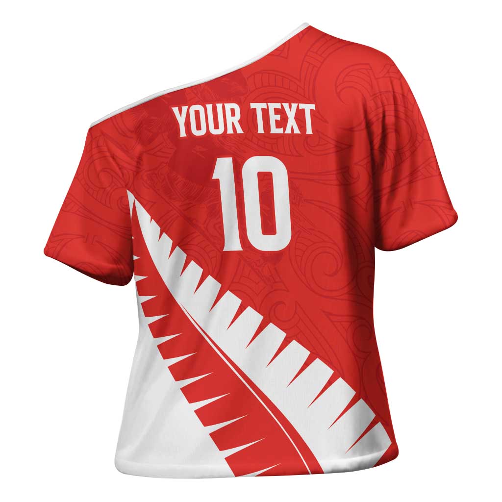 Custom New Zealand Cricket Cross Shoulder Shirt Kiwi Birds Haka Dance Red Fern Sporty Style LT03 - Polynesian Pride