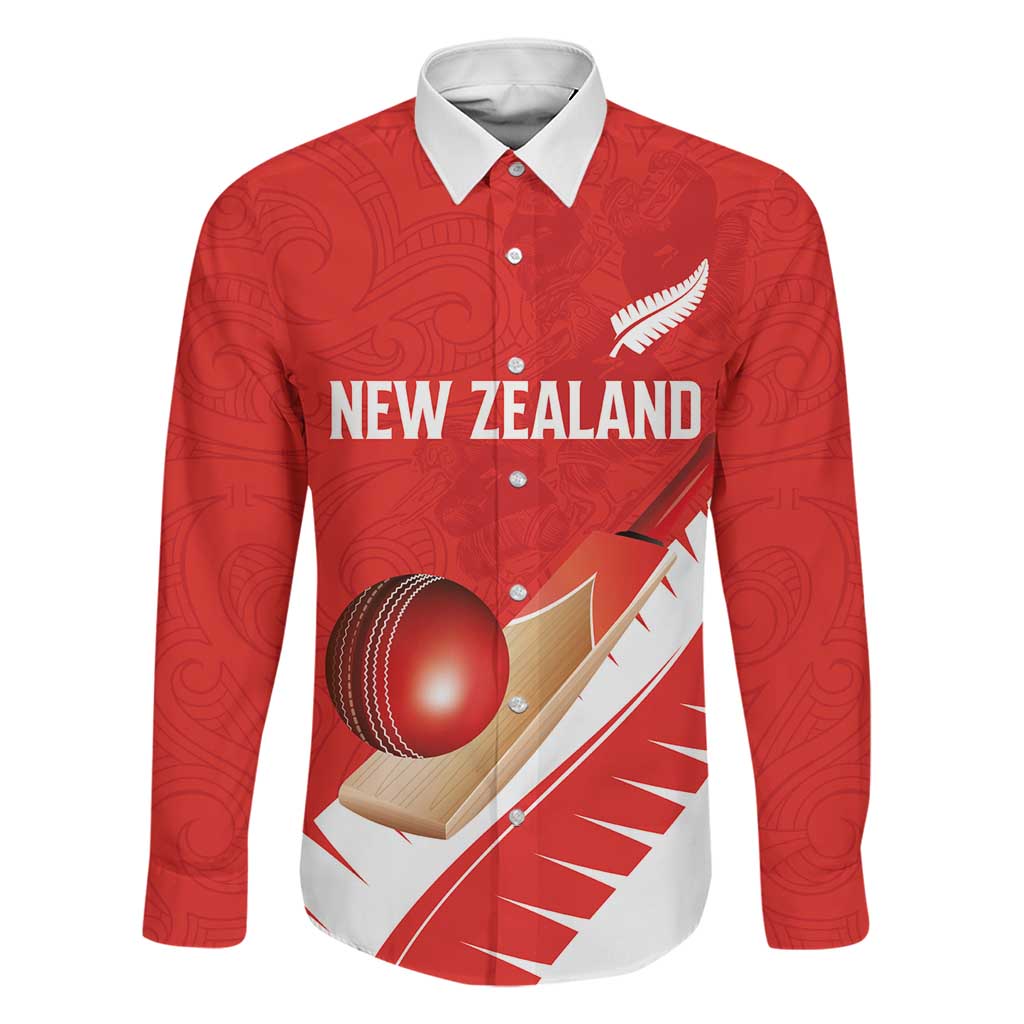 Custom New Zealand Cricket Family Matching Long Sleeve Bodycon Dress and Hawaiian Shirt Kiwi Birds Haka Dance Red Fern Sporty Style LT03 Dad's Shirt - Long Sleeve Red - Polynesian Pride