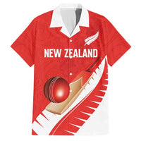 Custom New Zealand Cricket Family Matching Off The Shoulder Long Sleeve Dress and Hawaiian Shirt Kiwi Birds Haka Dance Red Fern Sporty Style LT03 Dad's Shirt - Short Sleeve Red - Polynesian Pride