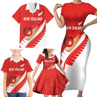 Custom New Zealand Cricket Family Matching Short Sleeve Bodycon Dress and Hawaiian Shirt Kiwi Birds Haka Dance Red Fern Sporty Style LT03 - Polynesian Pride