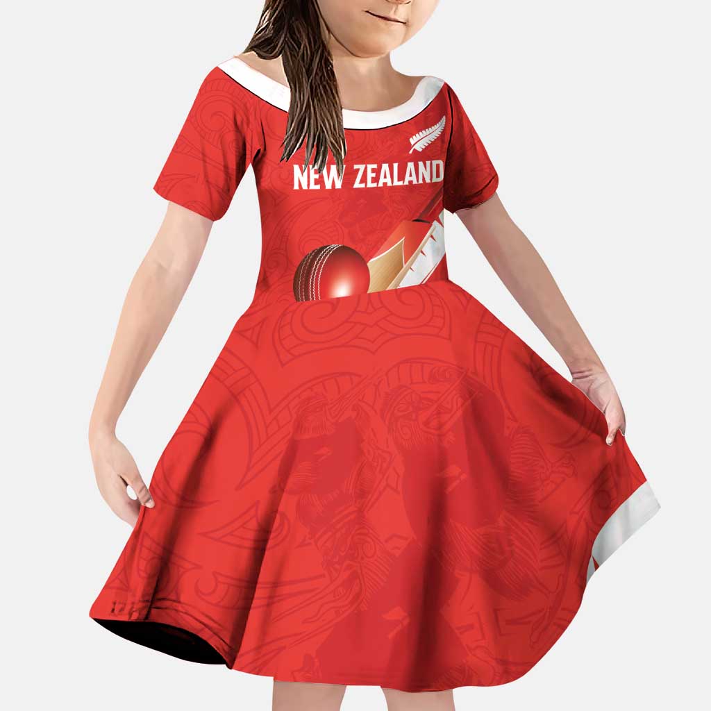 Custom New Zealand Cricket Family Matching Summer Maxi Dress and Hawaiian Shirt Kiwi Birds Haka Dance Red Fern Sporty Style LT03 Daughter's Dress Red - Polynesian Pride