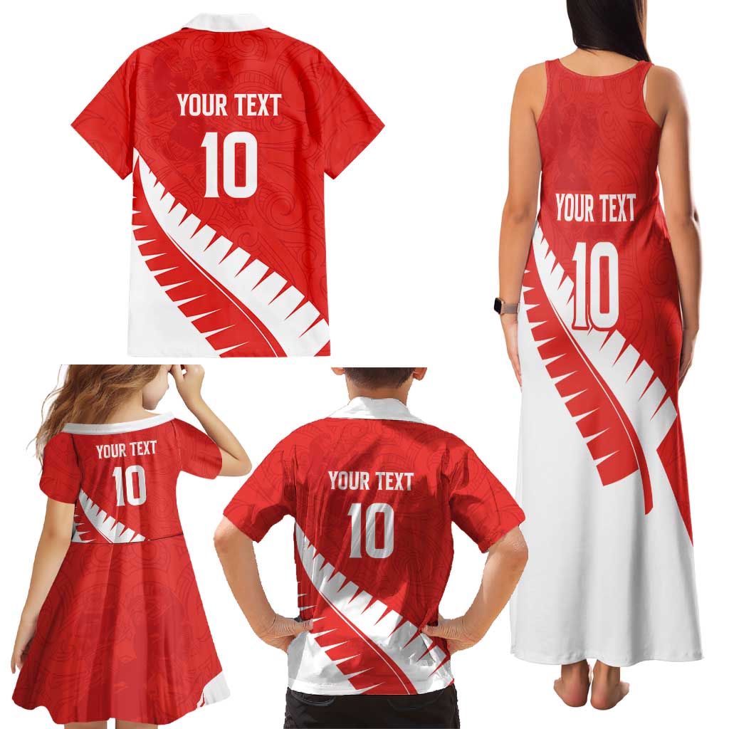 Custom New Zealand Cricket Family Matching Tank Maxi Dress and Hawaiian Shirt Kiwi Birds Haka Dance Red Fern Sporty Style LT03 - Polynesian Pride