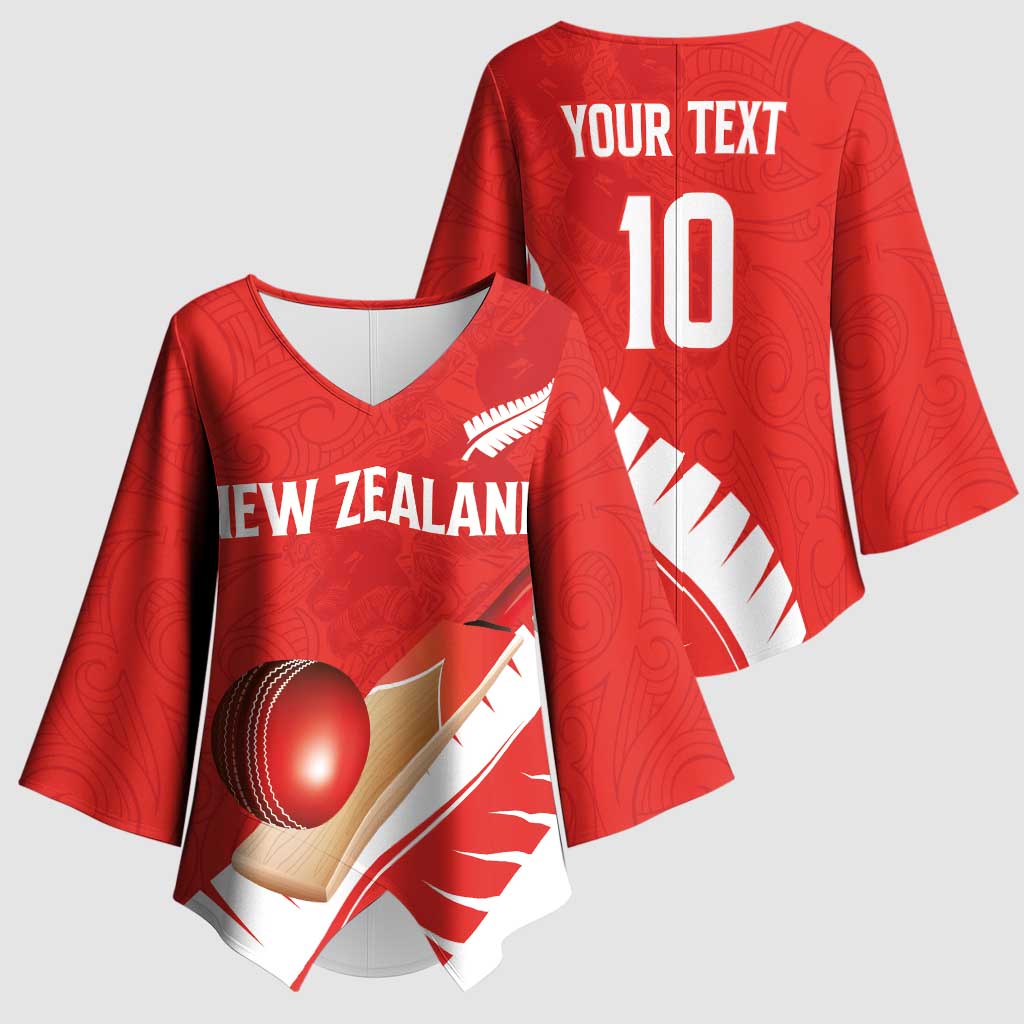 Custom New Zealand Cricket Kimono Sleeve Blouse Kiwi Birds Haka Dance Red Fern Sporty Style LT03 - Polynesian Pride