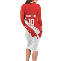 Custom New Zealand Cricket Long Sleeve Bodycon Dress Kiwi Birds Haka Dance Red Fern Sporty Style LT03 - Polynesian Pride