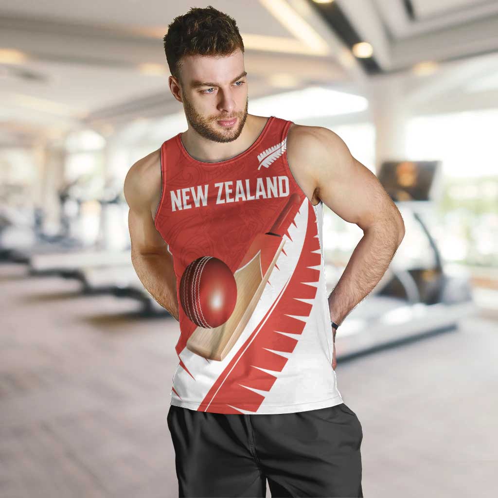 Custom New Zealand Cricket Men Tank Top Kiwi Birds Haka Dance Red Fern Sporty Style LT03 Red - Polynesian Pride