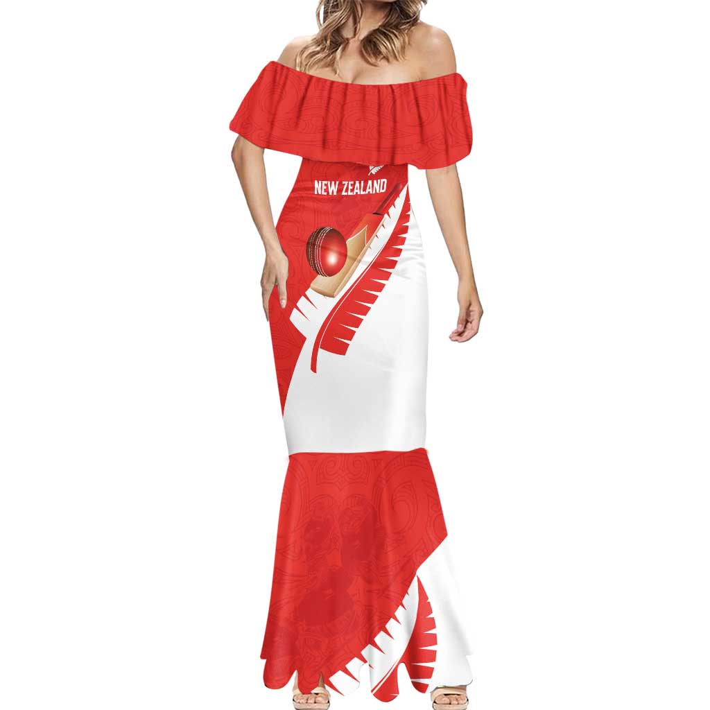 Custom New Zealand Cricket Mermaid Dress Kiwi Birds Haka Dance Red Fern Sporty Style LT03 - Polynesian Pride