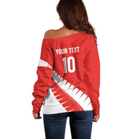 Custom New Zealand Cricket Off Shoulder Sweater Kiwi Birds Haka Dance Red Fern Sporty Style LT03 - Polynesian Pride