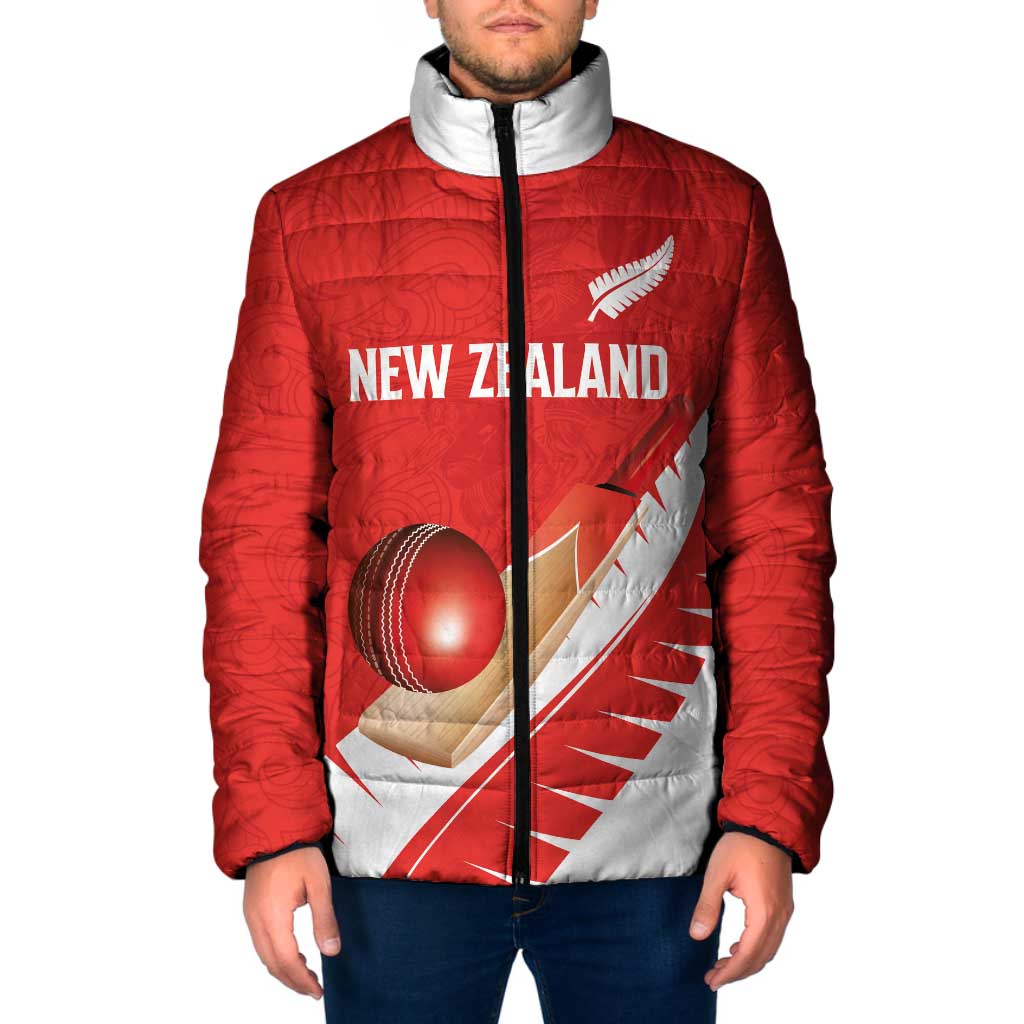 Custom New Zealand Cricket Padded Jacket Kiwi Birds Haka Dance Red Fern Sporty Style LT03 Men Red - Polynesian Pride