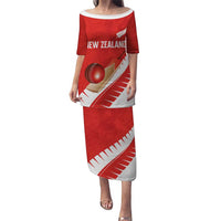 Custom New Zealand Cricket Puletasi Kiwi Birds Haka Dance Red Fern Sporty Style LT03 Long Dress Red - Polynesian Pride
