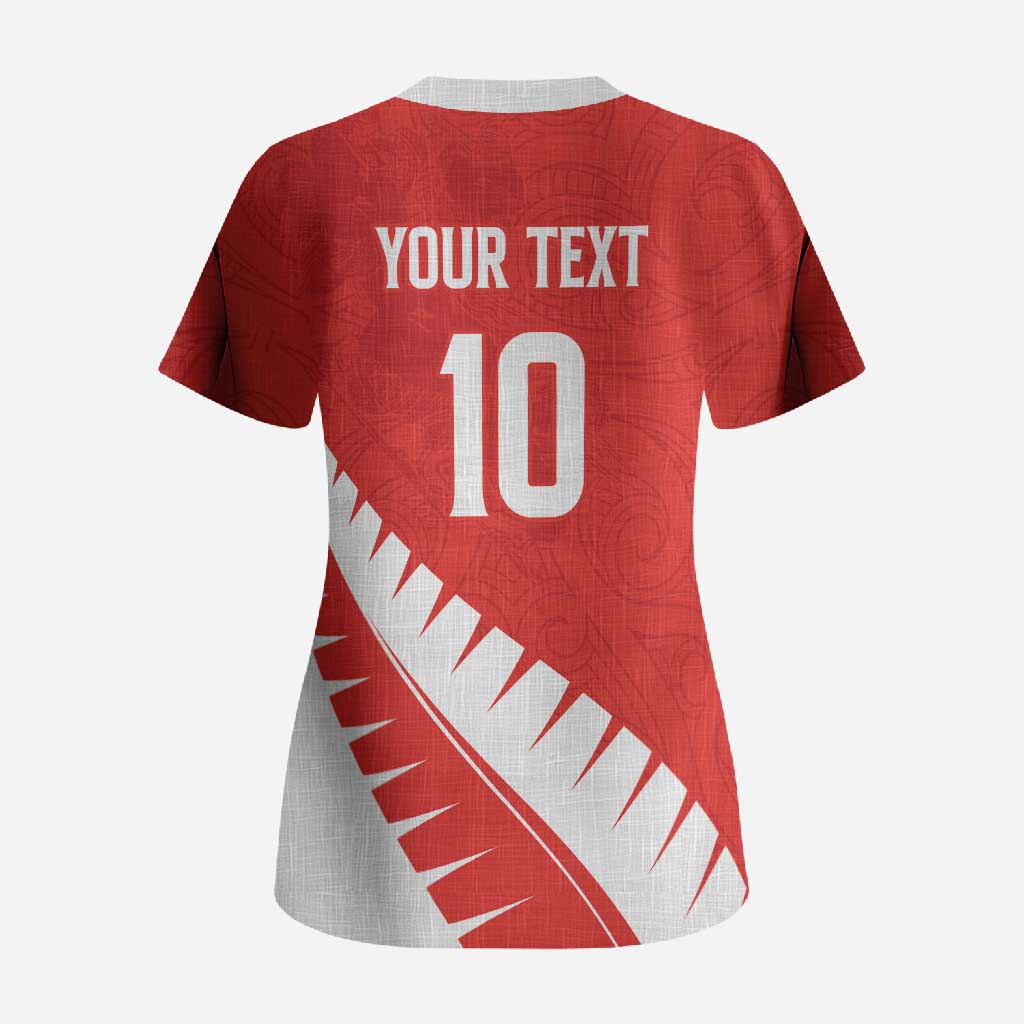 Custom New Zealand Cricket Scrub Top Kiwi Birds Haka Dance Red Fern Sporty Style LT03 - Polynesian Pride