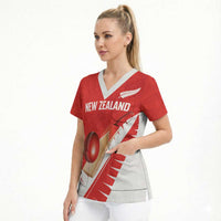 Custom New Zealand Cricket Scrub Top Kiwi Birds Haka Dance Red Fern Sporty Style LT03 - Polynesian Pride