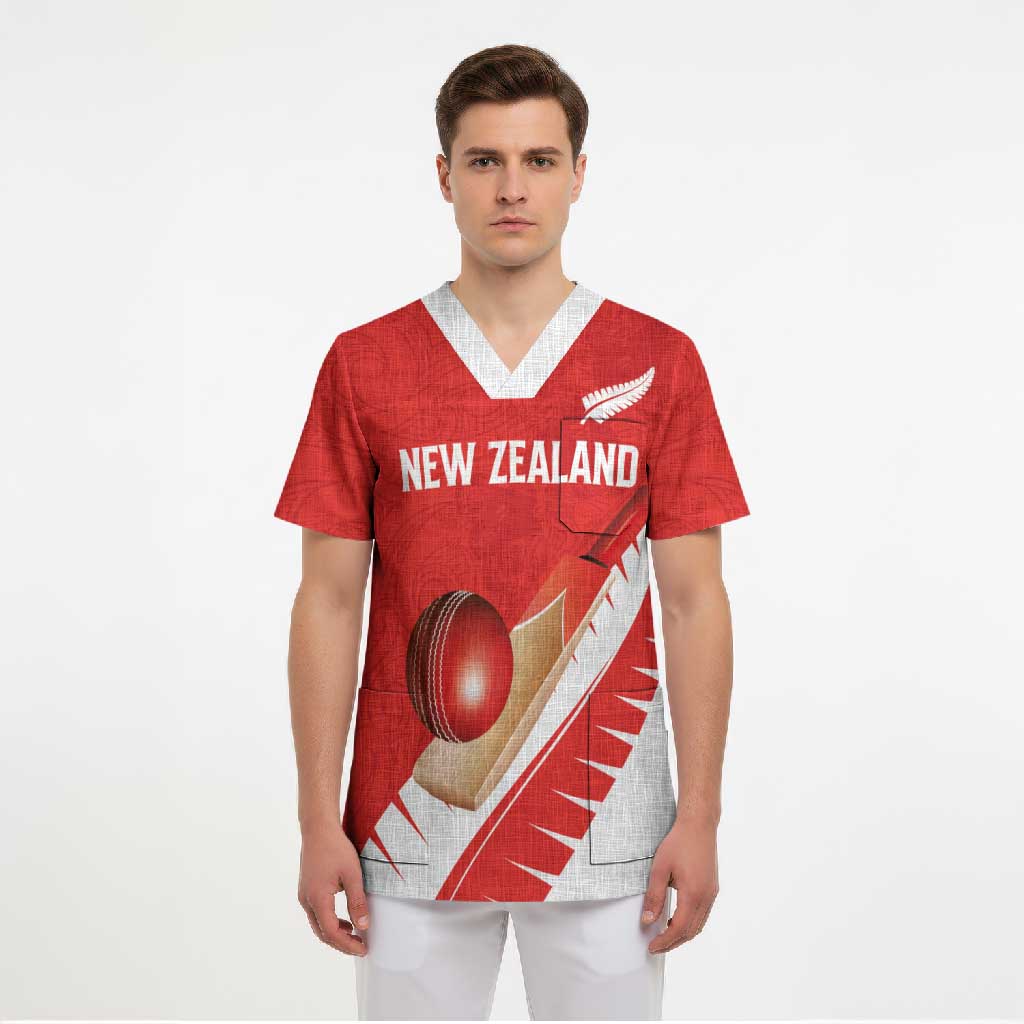 Custom New Zealand Cricket Scrub Top Kiwi Birds Haka Dance Red Fern Sporty Style LT03 - Polynesian Pride