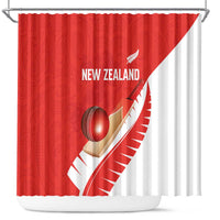 New Zealand Cricket Shower Curtain Kiwi Birds Haka Dance Red Fern Sporty Style LT03 Red - Polynesian Pride