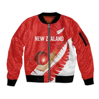 Custom New Zealand Cricket Sleeve Zip Bomber Jacket Kiwi Birds Haka Dance Red Fern Sporty Style LT03 Unisex Red - Polynesian Pride