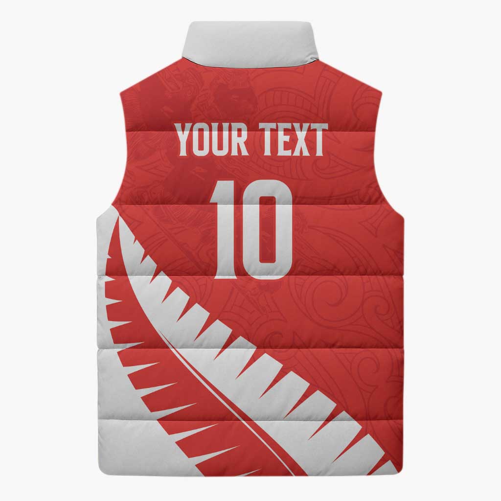 Custom New Zealand Cricket Sleeveless Puffer Jacket Kiwi Birds Haka Dance Red Fern Sporty Style LT03 - Polynesian Pride