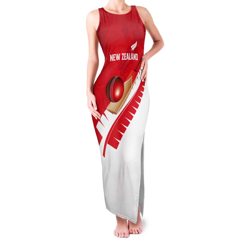 Custom New Zealand Cricket Tank Maxi Dress Kiwi Birds Haka Dance Red Fern Sporty Style LT03 Women Red - Polynesian Pride