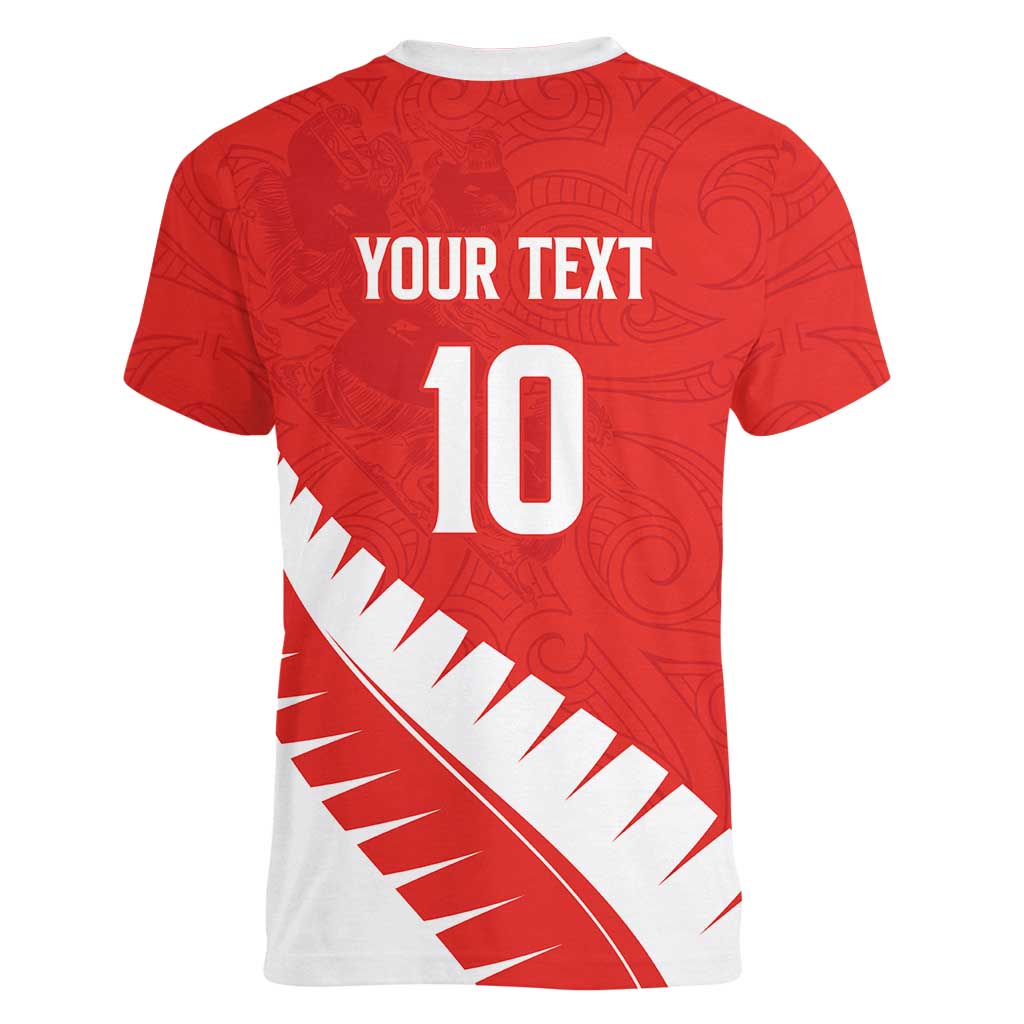 Custom New Zealand Cricket Women V-Neck T-Shirt Kiwi Birds Haka Dance Red Fern Sporty Style LT03 - Polynesian Pride