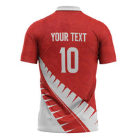Custom New Zealand Cricket Zipper Polo Shirt Kiwi Birds Haka Dance Red Fern Sporty Style LT03 - Polynesian Pride
