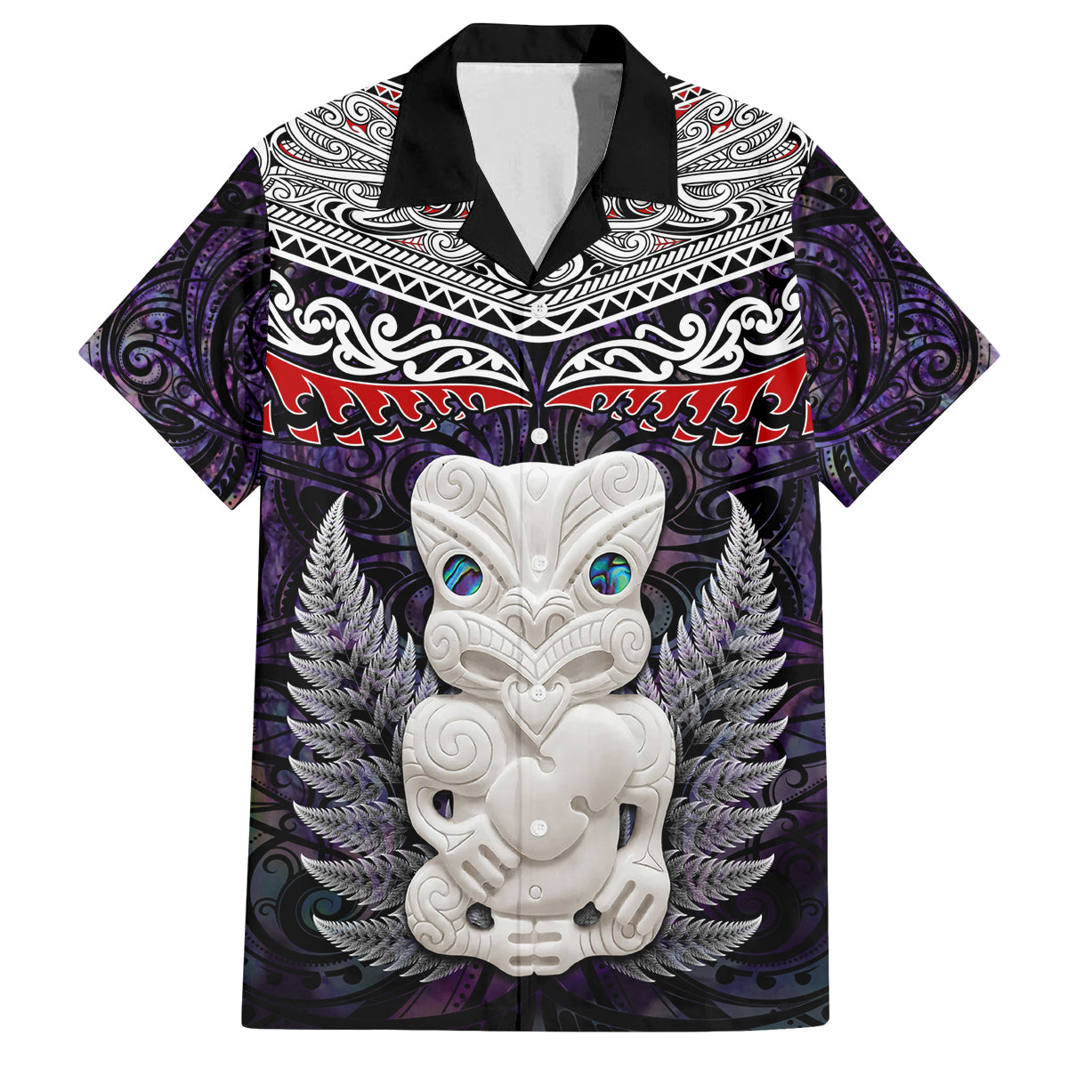 New Zealand Hei Tiki Family Matching Off Shoulder Long Sleeve Dress and Hawaiian Shirt Maori Purple Papua Shell Pattern LT03 Dad's Shirt - Short Sleeve Purple - Polynesian Pride