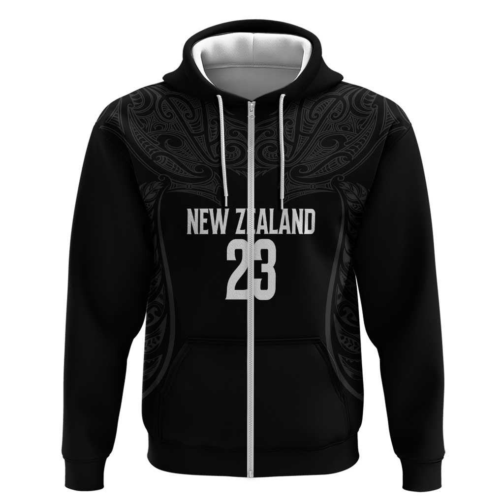 New Zealand Basketball Ta Moko Tribal Custom Hoodie LT03 Zip Hoodie Black - Polynesian Pride