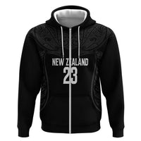 New Zealand Basketball Ta Moko Tribal Custom Hoodie LT03 Zip Hoodie Black - Polynesian Pride