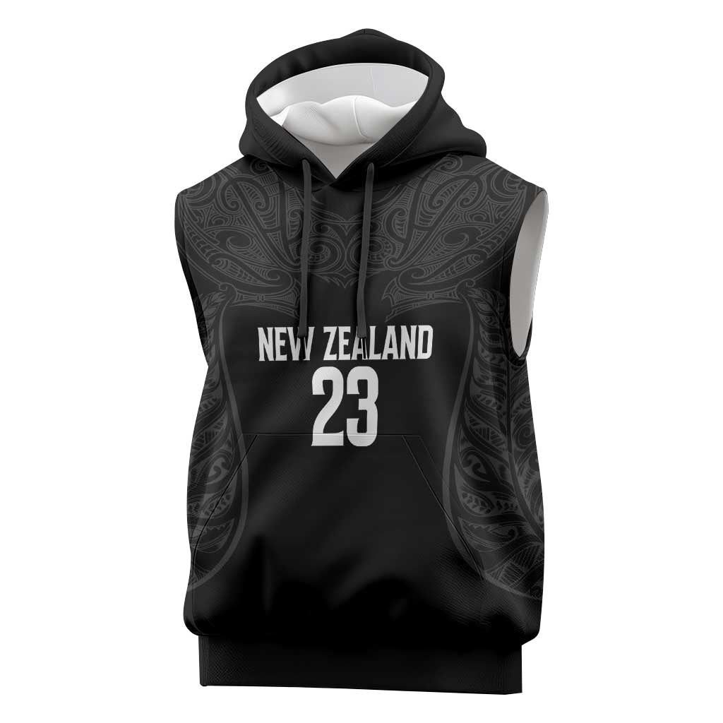 New Zealand Basketball Ta Moko Tribal Custom Sleeveless Hoodie LT03 Black - Polynesian Pride