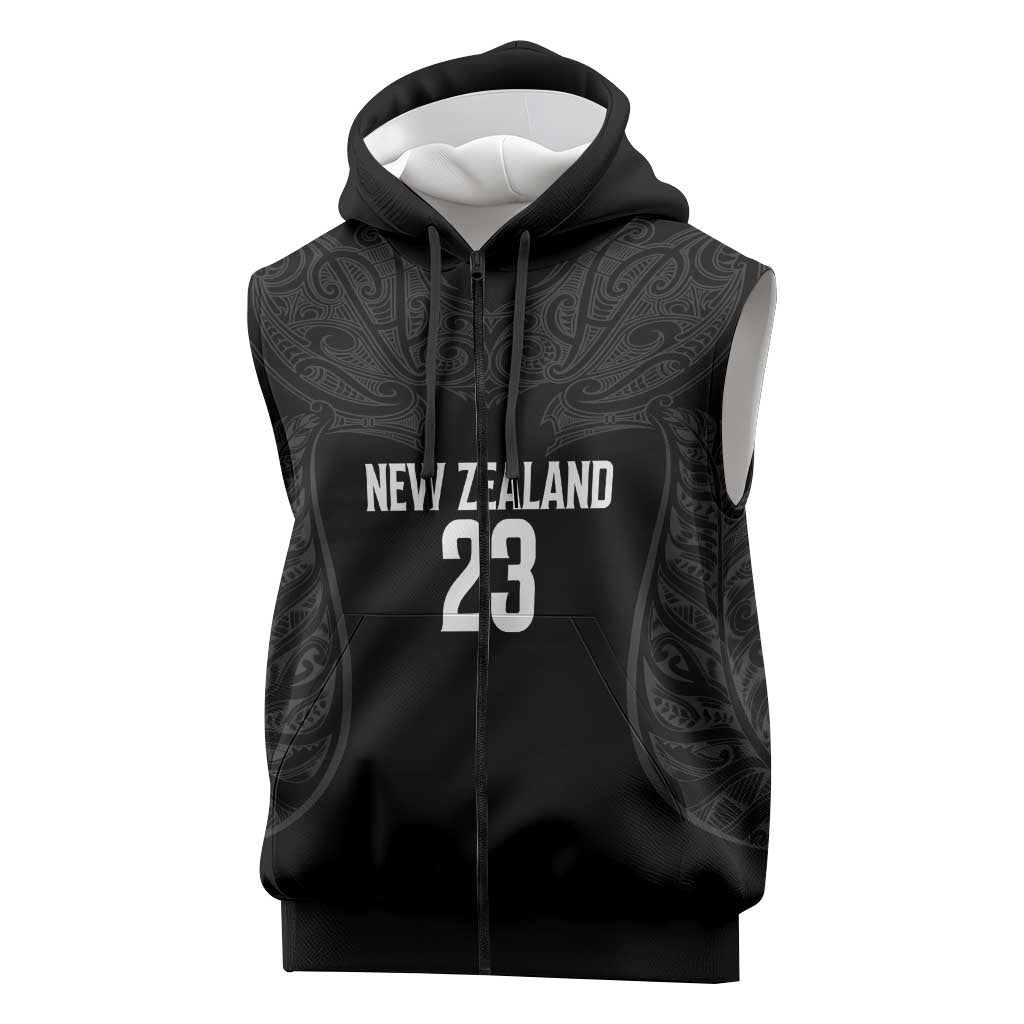 New Zealand Basketball Ta Moko Tribal Custom Sleeveless Zip Hoodie LT03 Black - Polynesian Pride