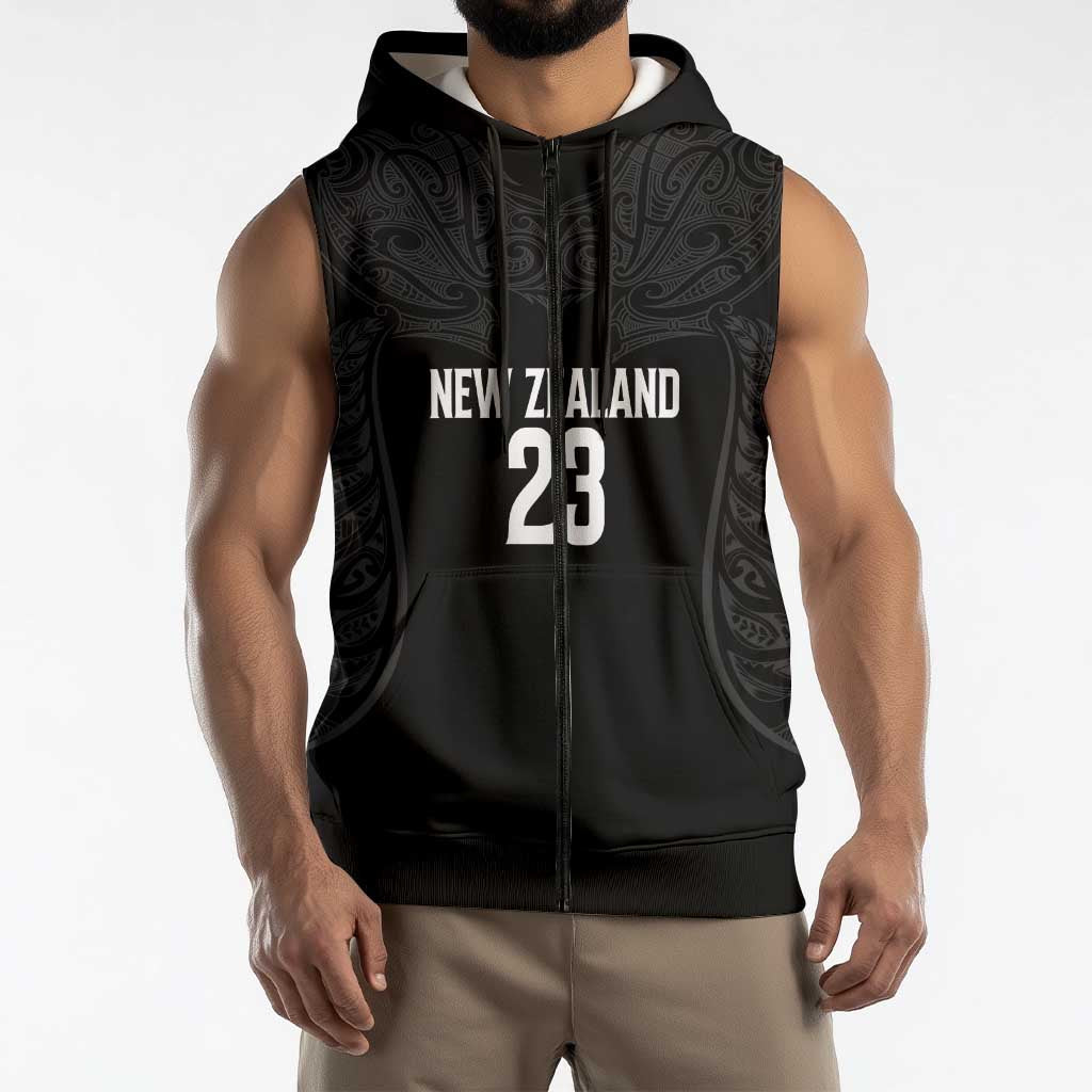 New Zealand Basketball Ta Moko Tribal Custom Sleeveless Zip Hoodie LT03 - Polynesian Pride