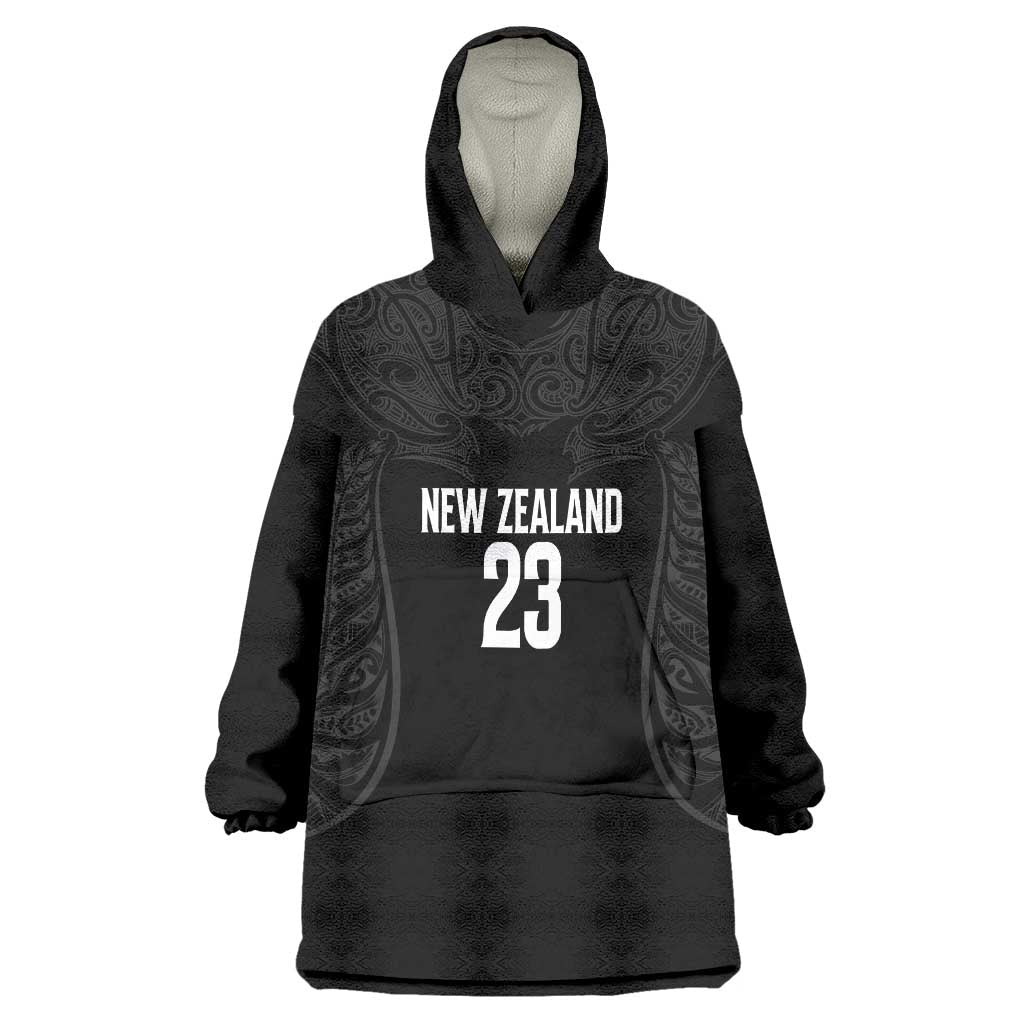 New Zealand Basketball Ta Moko Tribal Custom Wearable Blanket Hoodie LT03 One Size Black - Polynesian Pride