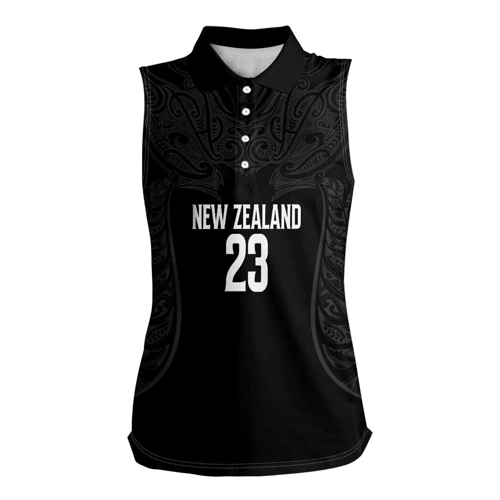 New Zealand Basketball Ta Moko Tribal Custom Women Sleeveless Polo Shirt LT03 Female Black - Polynesian Pride