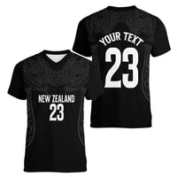New Zealand Basketball Ta Moko Tribal Custom Women V-Neck T-Shirt LT03 - Polynesian Pride