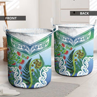 Aotearoa New Zealand Natural Plants Laundry Basket Pohutukawa with Silver Ferns Koru Frond Maori Tattoos LT03 - Polynesian Pride