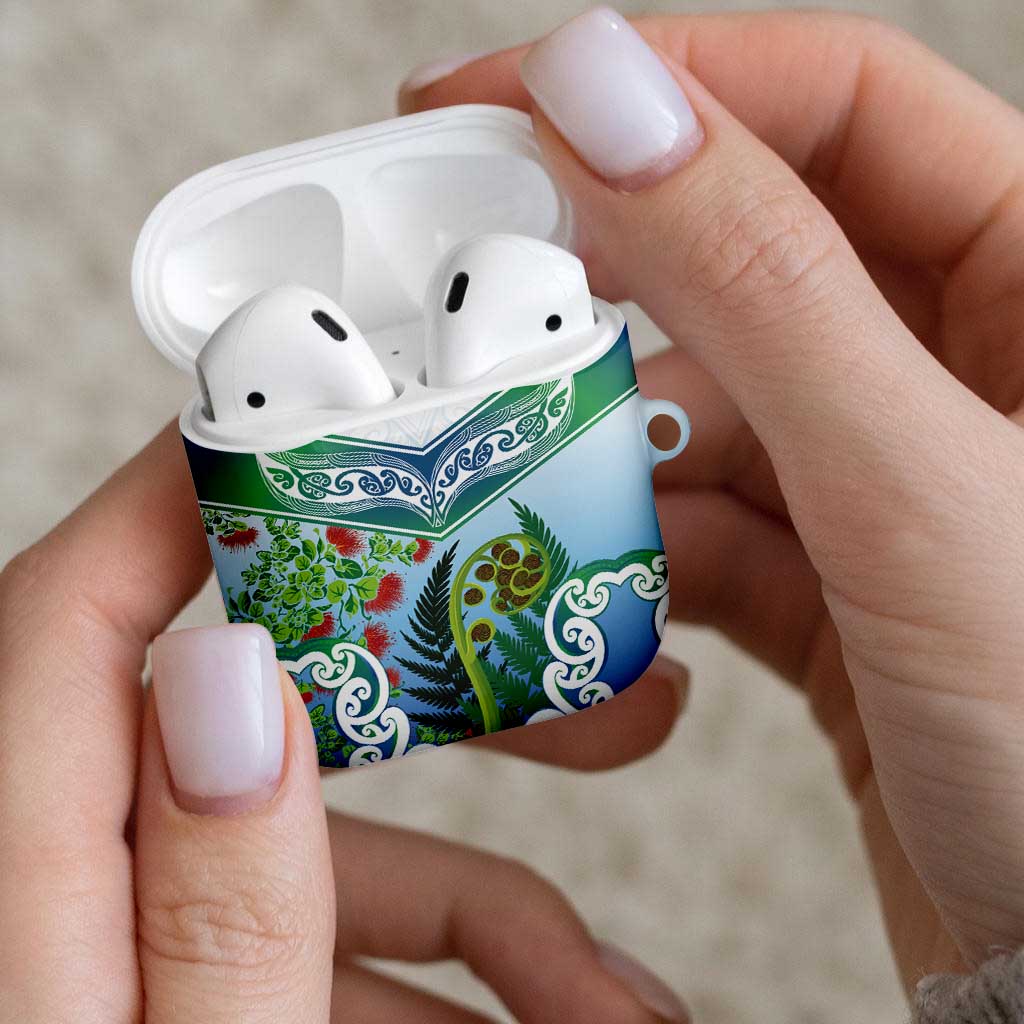 Aotearoa New Zealand Natural Plants AirPods Case Pohutukawa with Silver Ferns Koru Frond Maori Tattoos LT03 - Polynesian Pride