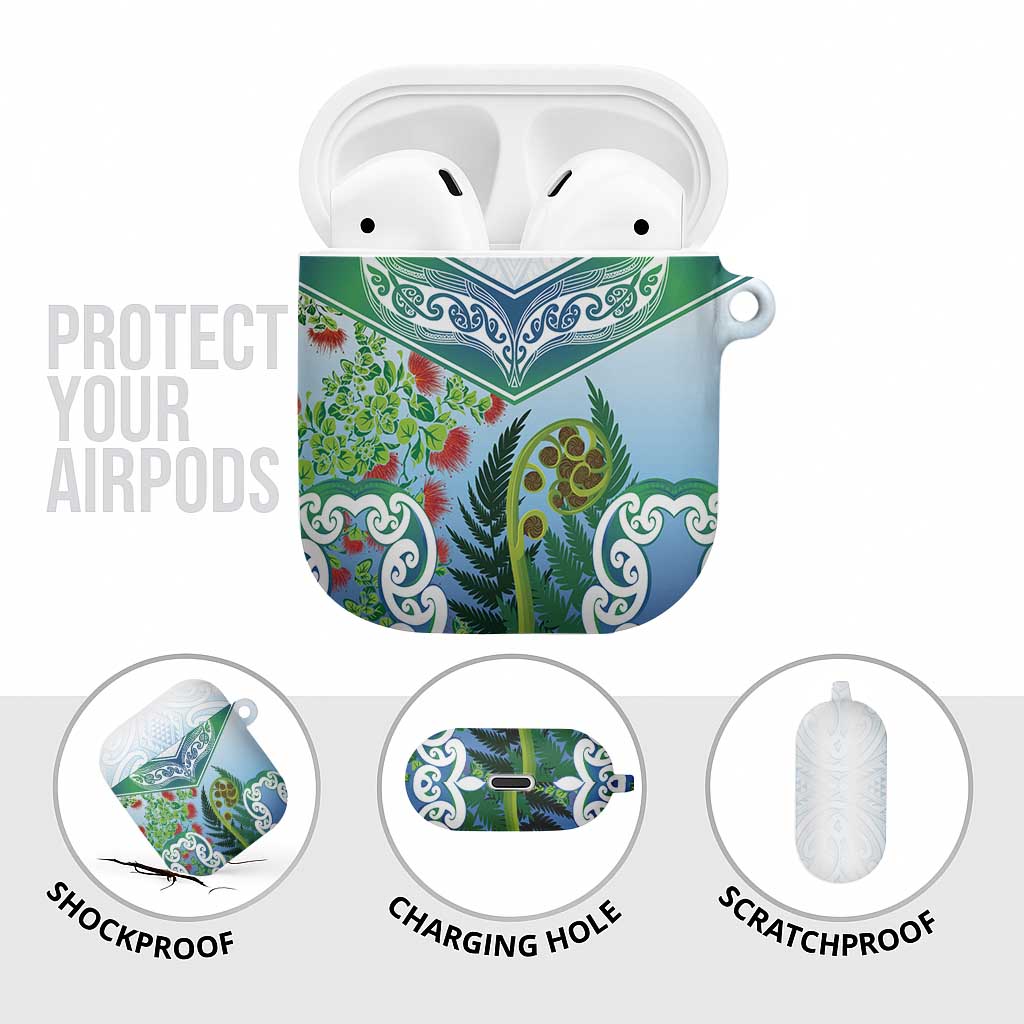 Aotearoa New Zealand Natural Plants AirPods Case Pohutukawa with Silver Ferns Koru Frond Maori Tattoos LT03 - Polynesian Pride