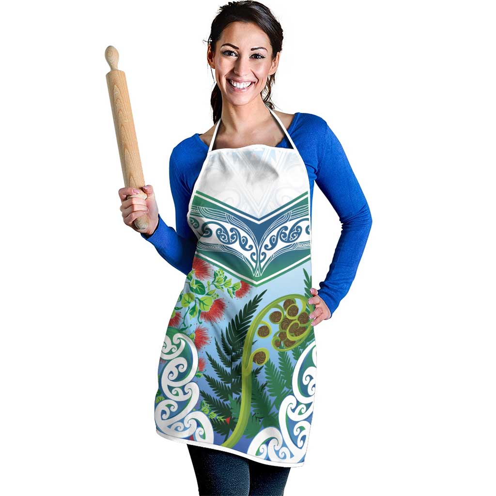 Aotearoa New Zealand Natural Plants Apron Pohutukawa with Silver Ferns Koru Frond Maori Tattoos LT03 - Polynesian Pride