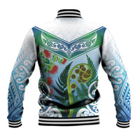 Aotearoa New Zealand Natural Plants Baseball Jacket Pohutukawa with Silver Ferns Koru Frond Maori Tattoos LT03 - Polynesian Pride