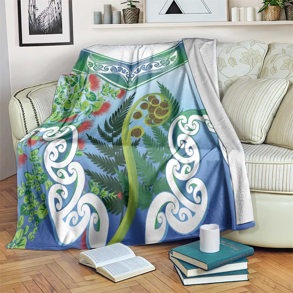Aotearoa New Zealand Natural Plants Blanket Pohutukawa with Silver Ferns Koru Frond Maori Tattoos