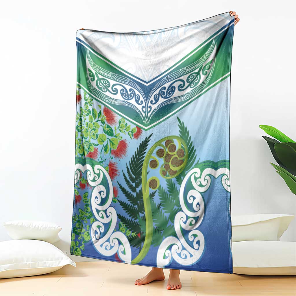 Aotearoa New Zealand Natural Plants Blanket Pohutukawa with Silver Ferns Koru Frond Maori Tattoos LT03 - Polynesian Pride