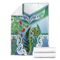 Aotearoa New Zealand Natural Plants Blanket Pohutukawa with Silver Ferns Koru Frond Maori Tattoos LT03 - Polynesian Pride