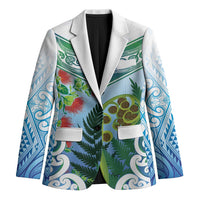 Aotearoa New Zealand Natural Plants Blazer Pohutukawa with Silver Ferns Koru Frond Maori Tattoos LT03 Unisex Multicolor - Polynesian Pride