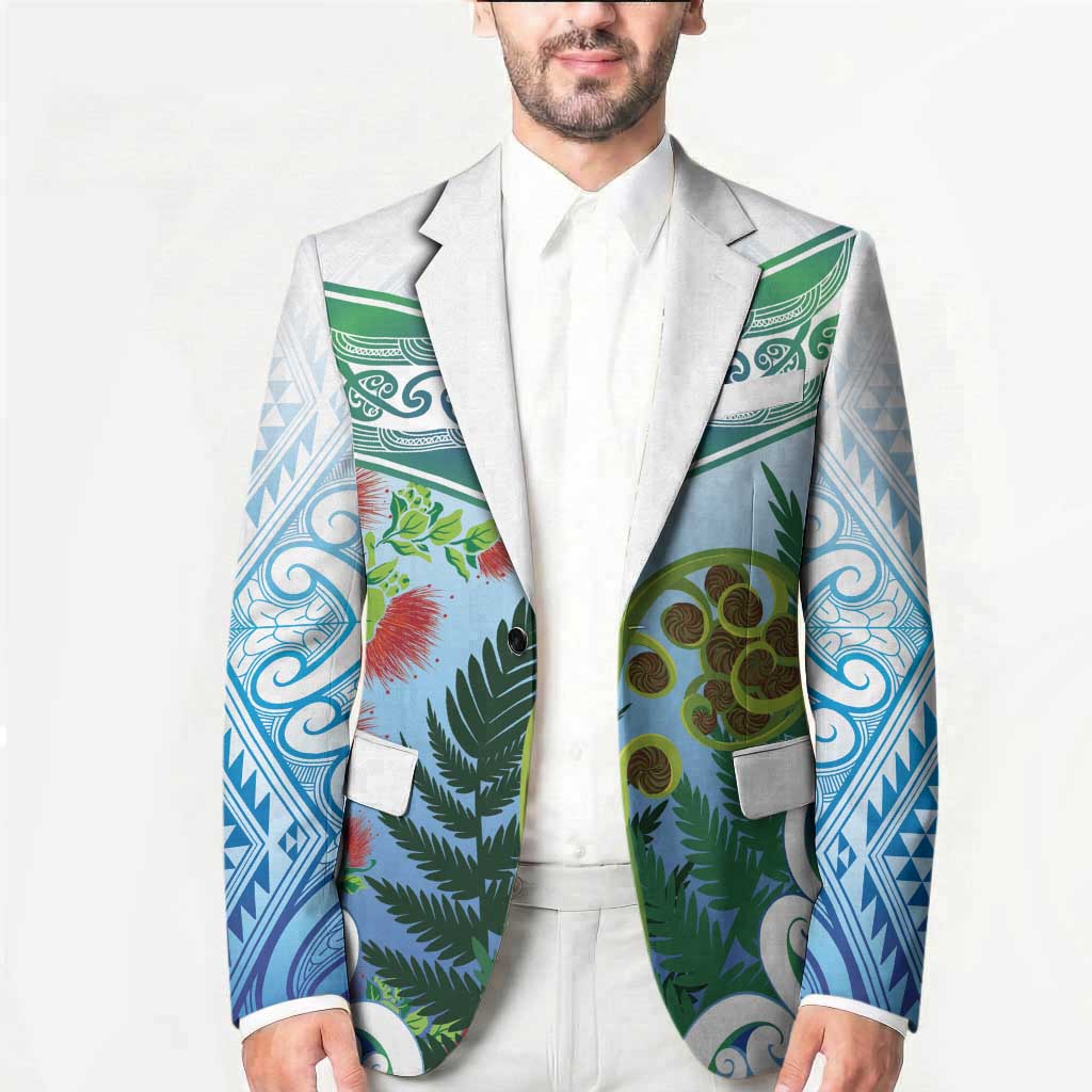 Aotearoa New Zealand Natural Plants Blazer Pohutukawa with Silver Ferns Koru Frond Maori Tattoos LT03 - Polynesian Pride
