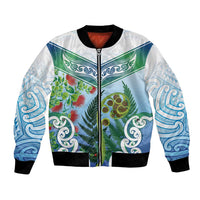 Aotearoa New Zealand Natural Plants Bomber Jacket Pohutukawa with Silver Ferns Koru Frond Maori Tattoos LT03 Unisex Multicolor - Polynesian Pride