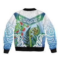 Aotearoa New Zealand Natural Plants Bomber Jacket Pohutukawa with Silver Ferns Koru Frond Maori Tattoos LT03 - Polynesian Pride