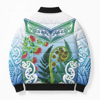 Aotearoa New Zealand Natural Plants Bomber Puffer Jacket Pohutukawa with Silver Ferns Koru Frond Maori Tattoos LT03 - Polynesian Pride